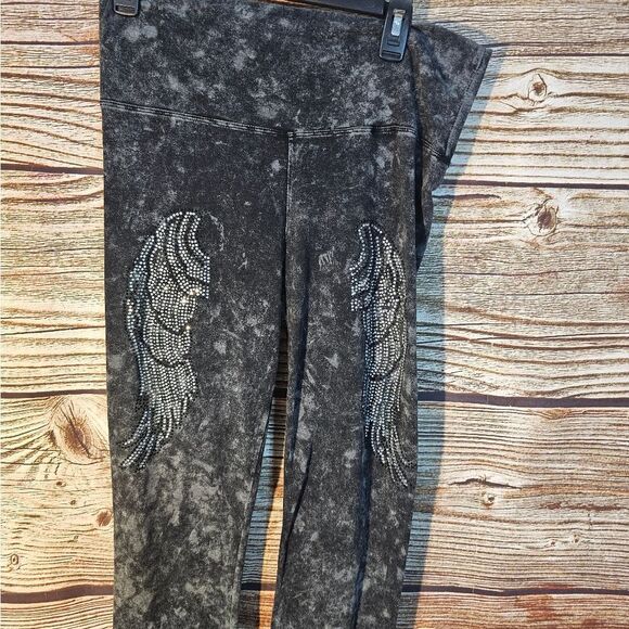 Paris Angel capris leggings women's XL black/gray embellished  pre-owned - Picture 1 of 3